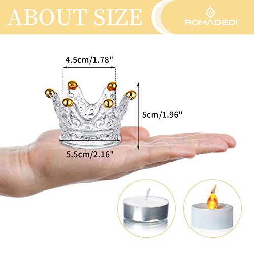 Romadedi Tea Light Candle Holders Glass - 24Pcs Crown Deocr Table Centerpiece Tealight Holder Clear Bulk For Votive Candles Dinner Wedding Party Christmas Decoration, Gold #TOP3