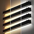 LEONLITE 4FT Linkable LED Linear Light, 3CCT 55W 3000K/4000K/5000K Selectable, UGR<19, ETL Listed Dimmable Architectural LED Suspension Office Lighting Fixture, Matte Black Aluminum Housing, Pack of 4