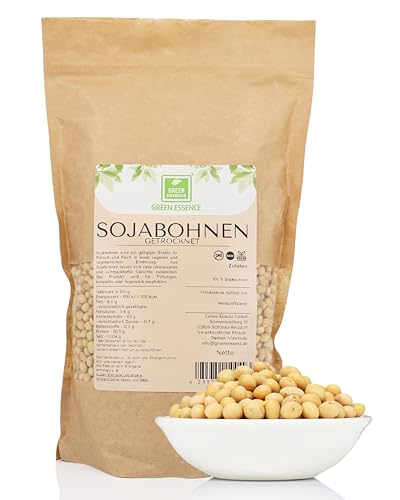 Sojabohnen getrocknet 1kg von Green Essence – pflanzliche Alternative für herzhafte Gerichte - Sojabohne ganz – Hülsenfrucht vegan – Soya ohne Zusätze