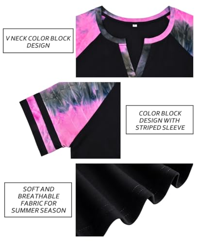 Image of CARCOS Plus Size Tops for Women Short Sleeve Summer Pullover Color Block Crewneck /V Neck Tee Tunic Loose Fit Tshirts XL-5XL