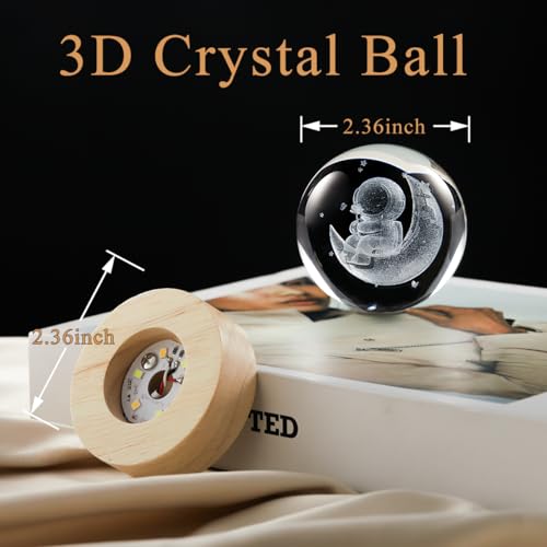 3D Moon Crystal Ball Lamp with Dimmable LED and Wooden Base, Night Light for Kids Teens Adults, Home Desk Office Bedroom Decor, Birthday Gift (2.4”/ 6cm) - Image 5