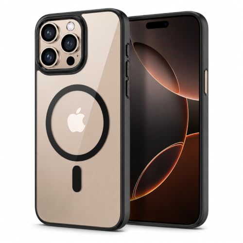 Image of MAGA Back Case Cover for Apple iPhone 16 Pro Max, Transparent Black Magnetic Case Compatible with MagSafe, Hybrid Hard PC Back & Soft TPU Bumper, Shockproof Protective Cover - Black