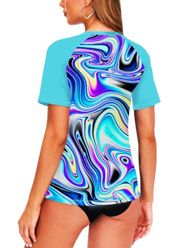 Image of AOBUTE Women Short Sleeve Rash Guard Gradient Sun Protection Swim Shirts