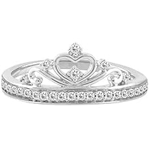 14k White Gold 0.16 Cttw Diamond Crown Ring 0.16 Cttw, I-J Color, I2-I3 Clarity Princess Crown Ring For Women