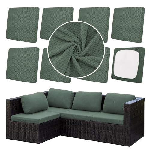 8Pcs Outdoor Cushion Covers Patio Cushion Covers Stretch Elastic Slipcovers Replacement Washable Furniture Protector for Patio Couch Thick Jacquard Textured Twill Fabric(Matcha Green Cover Only)