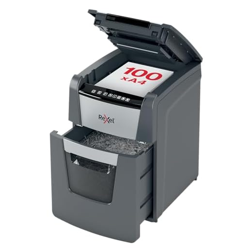 Rexel Optimum AutoFeed+ 100X Automatischer Aktenvernichter, 100 Blatt automatisch, Sicherheitsstufe P4, Partikelschnitt, für Zuhause / Home Office, 34 Liter Abfallbehälter, 2020100XEU