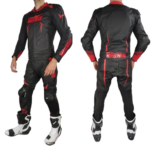 WinNet Tuta divisibile di pelle da moto giacca e pantaloni separabili in 2 pezzi motociclista corsa (ROSSO, L)