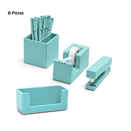 Poppin 10 Piece Set Fresh Start Desk Collection (Aqua)