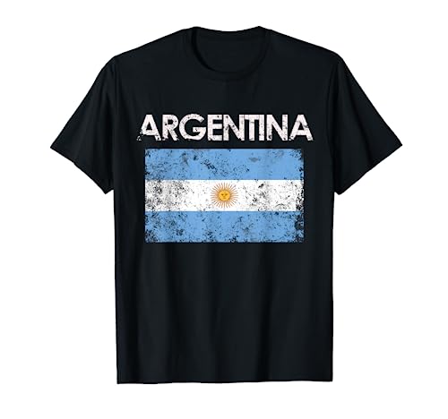 Camiseta de manga corta con diseño de bandera argentina vintage, Negro -