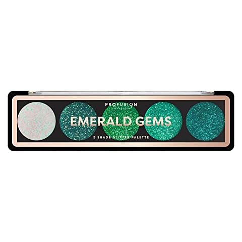 Profusion Cosmetics Emerald Gems 5 Shade Glitter Eyeshadow Palette, Multicolour Cover