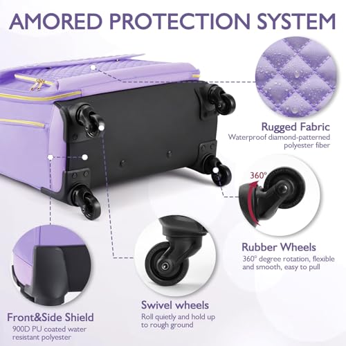 Image of Arcoyard Rolling Teacher Bag, Briefcase for Women with 4 Spinner Wheels, Roller Laptop Bag for Work with Leather Handle, Womens Travel Carry On, TSA Friendly Design, Purple
