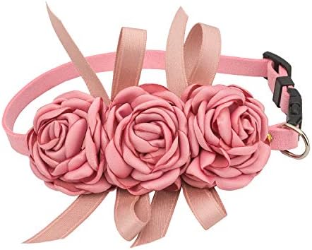 Pets Soft Suede Flower Collars for Dogs Adjustable (M, Pink)