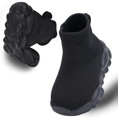 Boys and Girls Indoor Non-Slip Baby Toddler Shoes Breathable mesh Surface Lightweight Elastic Socks Shoes Memory Soles Protect Toes Outdoor Sneakers Black
