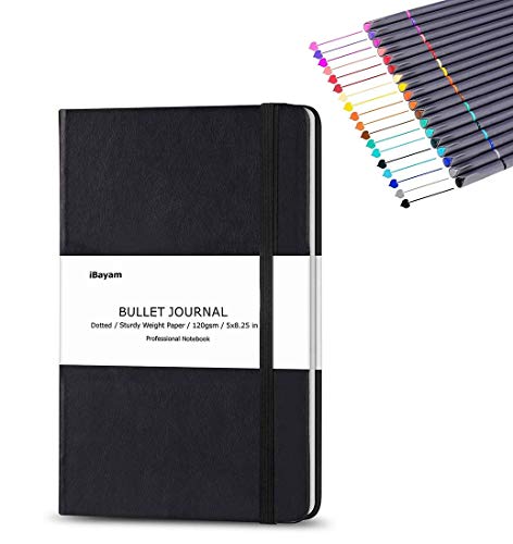 Dotted Grid Notebook/Journal, Dot Grid Hard Cover Notebook 120gsm & 18 Fineliner Pens