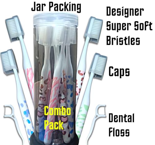 Image of Bigbro Toothbrush Super Soft Bristle with Cap and Dental Floss Adult Toothbrushes for Men and Women(Pack of 8 Toothbrushes with Protection Cap and 8 Dental Floss in a Jar)