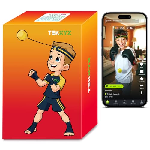 TEKXYZ Bola de boxe com App e comunidade online, 2 níveis de dificuldade, faixa para a cabeça, ideal para reação, agilidade, velocidade de golpe, capacidade e coordenação mão-olho