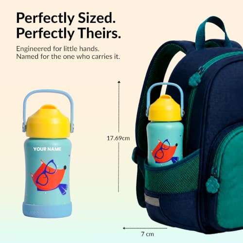Image of rabitat Steel Play Kids Personalized Water Bottle 450ml | 2 Year Warranty | Leakproof Sipper | Soft Silicone Spout | Flip-Lock Cap & Easy-Carry Handle | BPA-Free 18 /8 Stainless Steel, Young wild