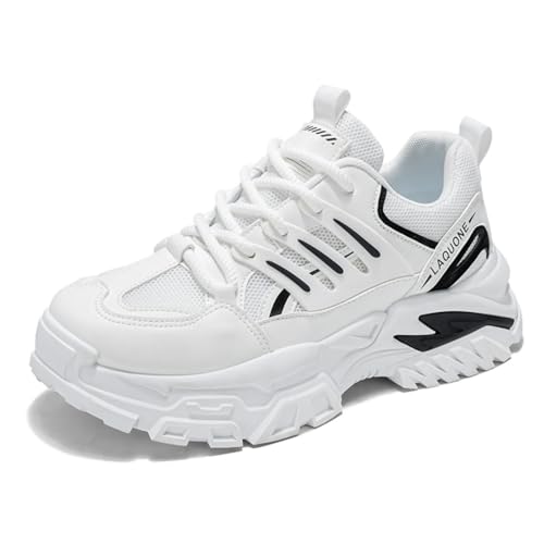 Men's Chunky Sneakers, Stylish Thick - Soled Sneakers with Adjustable Drawstrings, Perfect for Streetwear and Daily Comfort. (N2-White,9)