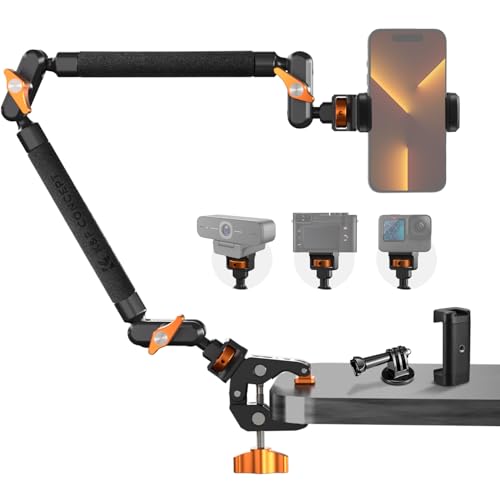 K&F CONCEPT 22" Magic Arm Clamp, Overhead Desk Camera Mount with Action Camera Adapter, Long Articulating Friction Boom Arm for Action Camera Microphone Webcam Light
