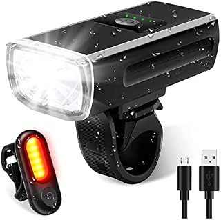Bike Lights Set 1200 Lumen Powerful Bicycle Lights with 3 LEDs USB Rechargeable Front Headlight and Back Light Anti-Glare Beam Security Cycling Lights IP65 Waterproof Cycle Lights MTB Lights