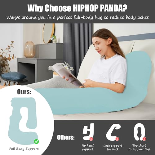 HIPHOP PANDA U-Shaped Pregnancy Pillow for Sleeping - Full Body Maternity Support Pillow with Removable Cover - Comfort for Back, HIPS, Legs, Belly - 57 Inch for Pregnant Women, Ice Blue