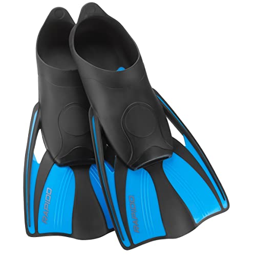 Phantom Aquatics Rapido Boutique Collection Tide Short Light Snorkel Swim Fins Comfortable Full Foot Pocket, for Swimming and Snorkeling - Perfect for Traveling (M, 7/8½, Blue)