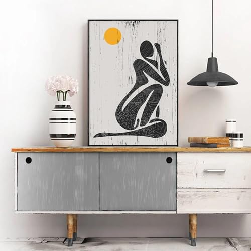 Poster femme noire KEBIA déco salon jaune : toile abstraite 50x70 cm