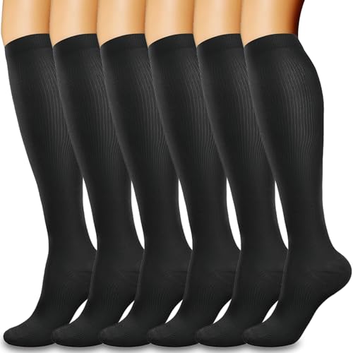 flintronic 6 Pares Calcetines de Compresion para Hombres y Mujeres, Calcetines Compresion Running 15-20mmHg, Medias de compresion para Enfermera, Atletismo, Running, Ciclismo, Viajar 14-19in