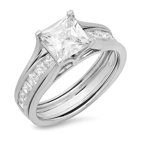 Clara Pucci 3.3 CT Princess Cut Pave Halo Bridal Engagement Wedding Ring Band Set 14k White Gold, Size 7.5 Clara Pucci 3.3 CT Princess Cut Pave Halo Bridal Engagement Wedding Ring Band Set 14k White Gold, Size 7.5