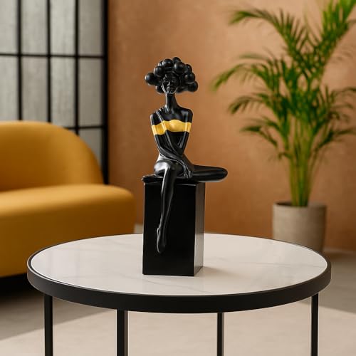 Image of Xtore Modern Abstract Woman Figurine | Resin Home Decor Accent | Unique Art Piece for Living Room, Office, or Gallery | Contemporary and Stylish Design - Black