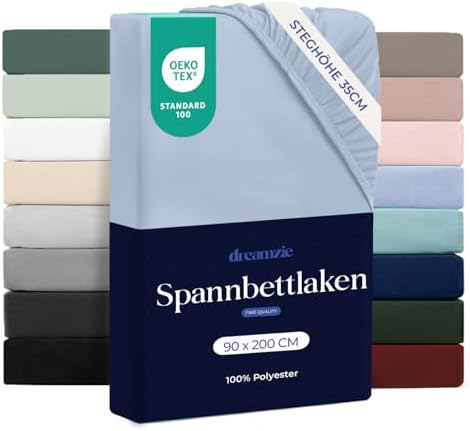Dreamzie - Spannbettlaken 90x200cm - 100% Mikrofaser - Steghöhe 35cm | Blau · Ultraweich · OEKO-TEX Zertifiziert · Leintuch · Für hohe Matratzen · Atmungsaktiv · Pflegeleicht