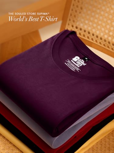 Image of The Souled Store Supima: Men and Boys Short Sleeves Round Neck Solid Premium Basic Casual Lightweight Easy to Style Everyday Streetwear Trendy Supima T-Shirt