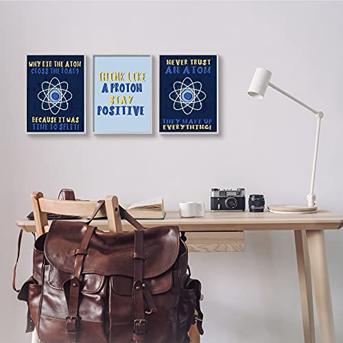 Image of 'Atom Cross The Road Scientific Humor Blue'| 3pc Framed Giclee Art Set 3 | Stupell Industries | Gray, 11 x 14 Inches, Easy to Hang and Sturdy, Made in USA, by Lil' Rue