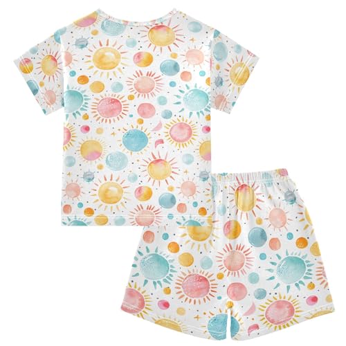 ALAZA Watercolor Sun Polka Dot Pajamas Set Short Sleeve Cotton Sleepwear Summer Pjs 2 Piece 5-14Y2