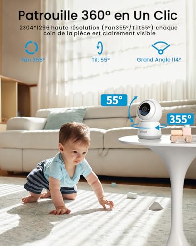 ieGeek 2 Pièces 2K Caméra Surveillance WiFi Intérieur 360° - Camera IP avec Double WiFi (2.4G/5GHz), Détection AI/PIR, Suivi Automatique, Compatible Alexa pour Chien/Bébé/Maison, SC1 – Image 5
