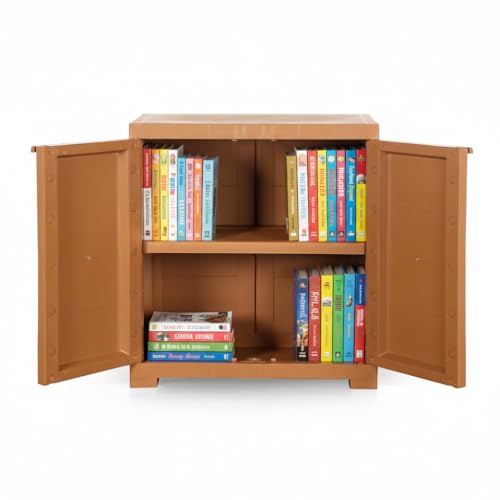 Image of Cello Novelty Compact Bookshelf, Sandalwood Brown | 2 Dustproof Doors | Space Saving Cupboard | Plastic Book Shelf | Multipurpose Book Shelf for Home, Office | Book Organizer for Library