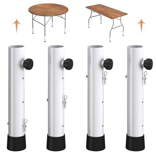 Pintuson 4 Pack White Table Leg Extenders - 3 Levels Heights Adjustable Table Risers for Folding Table, Rises 2/4/6 Inch, Suitable for Sewing Room, Camping Desk