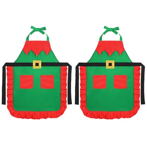 TRIWORKS Aventais de Natal, avental de Papai Noel de Natal com 2 bolsos, aventais de cozinha de cozi