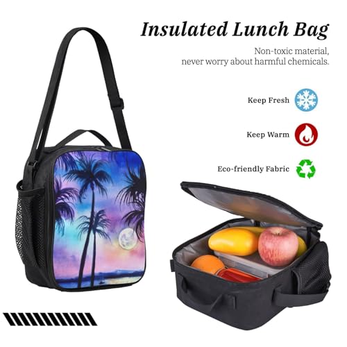 Mochila escolar ligera negra con estampado de palmera kit escolar 3 en 1 6