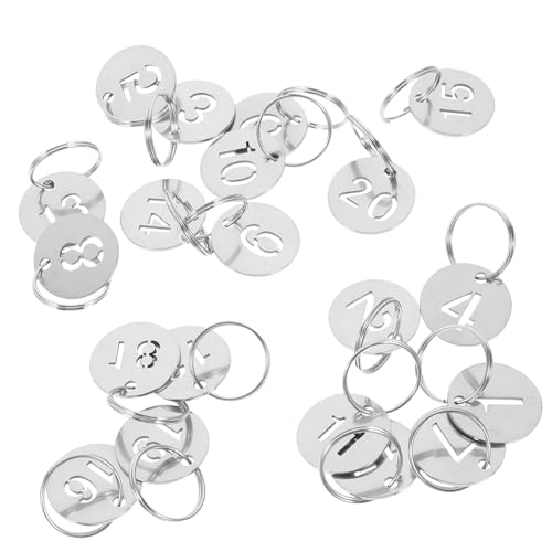WESIEVYA 20 Piezas Etiquetas de Identificación Metálicas Número con Anilla Pequeñas y Redondas Llaveros para Organización de Llaves Hogar y Oficina