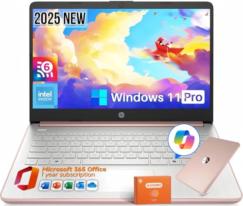 HP 2025 14�C���`HD�m�[�g�p�\�R��, Intel�v���Z�b�T�[N150, 16GB RAM, 384GB�X�g���[�W (128GB UFS+256GB MSD), Copilot AI, 1�N�Ԃ�Office 365, WiFi 6, ���y�ʊw���p�m