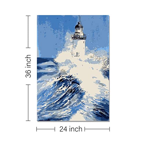 Image of RANGOLI 100% Cotton Stretched Canvas Painting 400 GSM, Framed Light House Canvas Abstract Wall Art for Living Room, 3D Paintings for Wall Decor (24 x 36 Inch With Frame)