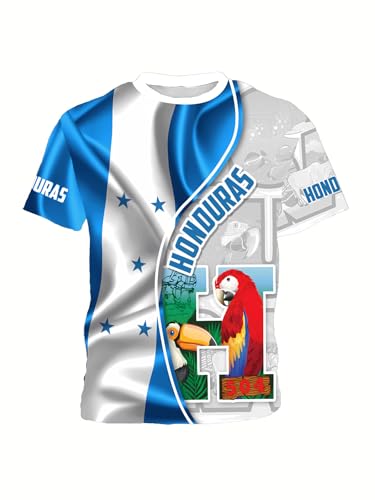 DFZ Boys’Honduras Flag T-Shirt Graphic Short Sleeve Crew Neck T-Shirt Unisex Kids Honduras Jersey2