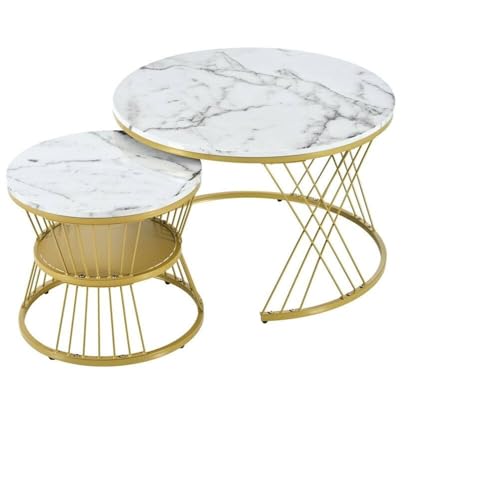 Image of The Round Coffee Table and The Stacking Tea Table with a Gold Metal Frame are Two Versatile Modern Center Tables that Look Great in Living Rooms (X White Gold)