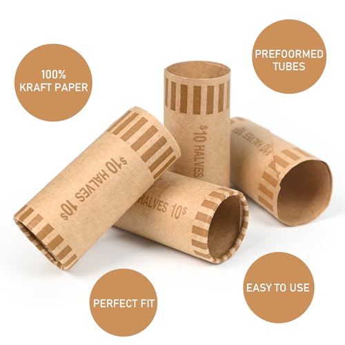 Image of LLIKED 36 PCS Preformed Coin Wrappers Rolls-Halves, Brown