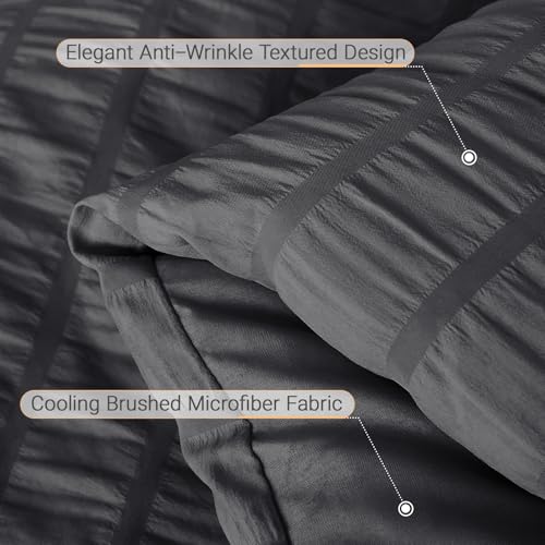 Image of MUXHOMO 7 Pieces Oversized King Comforter Set, Seersucker Bed in a Bag Oversized King Size, All Season Luxury Bedding Set with Comforter, Flat Sheet, Fitted Sheet, Pillowcases & Shams, Dark Grey