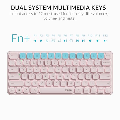 Image of Rapoo Multi-Device Keyboard and Mouse Combo, 2.4GHz /Bluetooth 5.0 /4.0 Wireless Keyboard & Mouse Set for Windows /Mac /Linux /Chrome, Support 4 Devices, Low-Profile Silent Click, Battery Powered, Pink