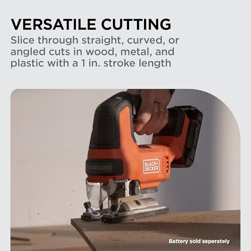 BLACK+DECKER 20V MAX POWERCONNECT Cordless Brushless Jig Saw with Two Blades for Wood, Plastic and Metal, Dust Port, 1 In. Stroke, Variable Speed Trigger, LED Light, Battery Not Included (BLJS78B) by BLACK+DECKER - Image 3