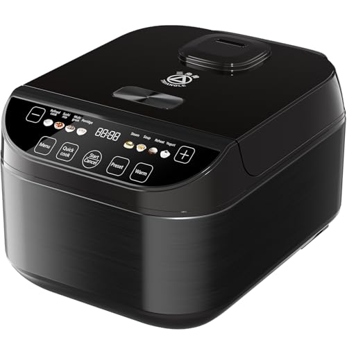 TRIANGLE Smart Rice Cooker 6 Cups Uncooked, Fuzzy Logic Rice Maker One-Touch Cooking with Non-stick Inner Pot, Steamer, Quick Cook, Timer, Auto Keep Warm Feature, Black