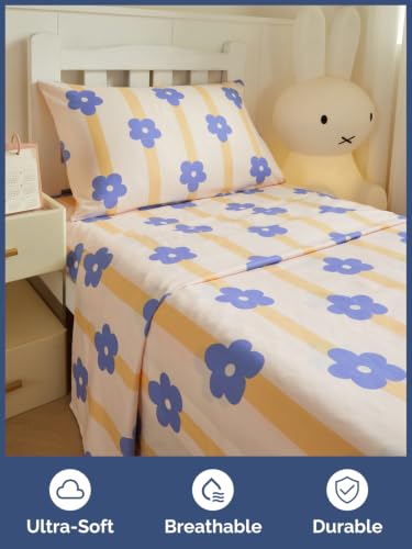 Image of Kids Twin Size Floral Bed Sheets - 3 Piece Kids Floral Sheet Set - Pretty Flower Bedding - Ultra-Soft, Cute & Cozy - Breathable & Machine Washable - Botanical Bed Set for Boys, Girls, Teens & Toddlers